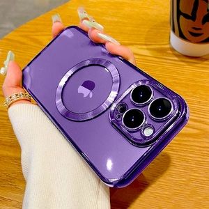 Electroplating Transparent Magnetic Charging Case Cover For iPhone With Camera